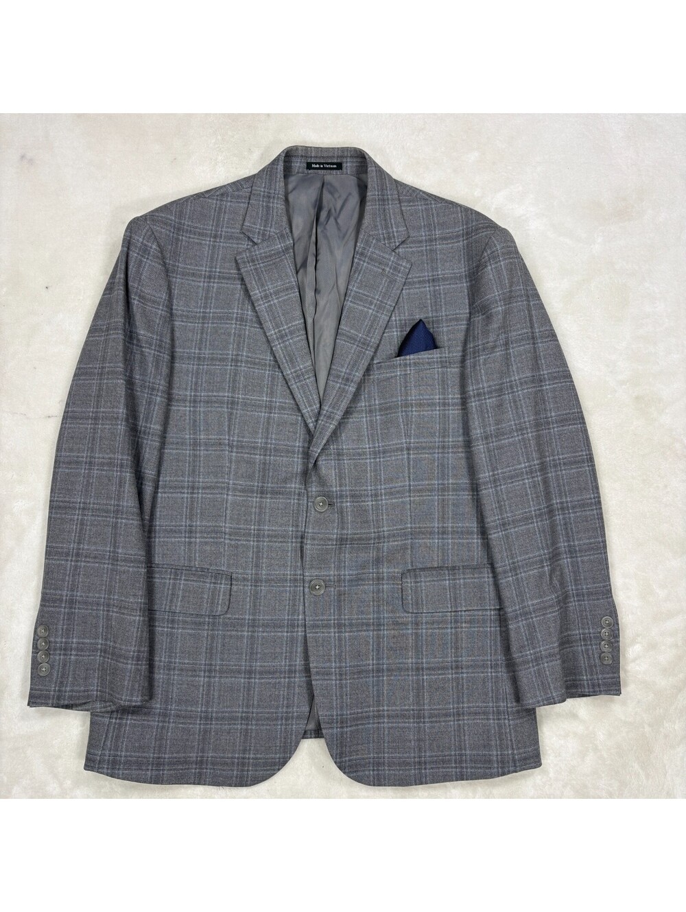 Pronto Uomo Platinum Mens 44R Gray Plaid Wool Blend 2 Button Sport Coat Blazer